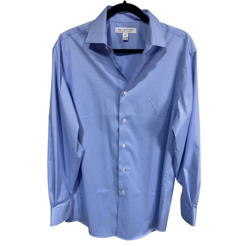 Collection by Michael Strahan 15.5‎ 32/33 Blue Dress Shirt Men's Gingham Stretch